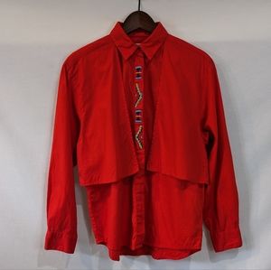 Vintage Wrangler Western Apparel Red Beaded Riding Shirt Size Small